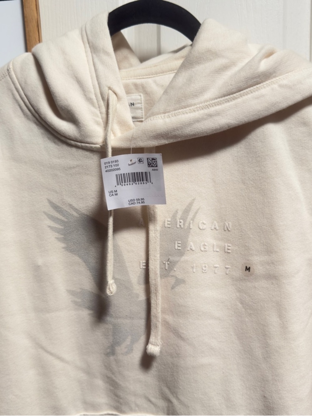 American Eagle Cream Logo Hoodie Size Medium